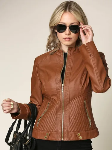 Vista 6 de Lock and Love - Chaqueta de motociclista de cuero sintético con capucha extraíble para mujer