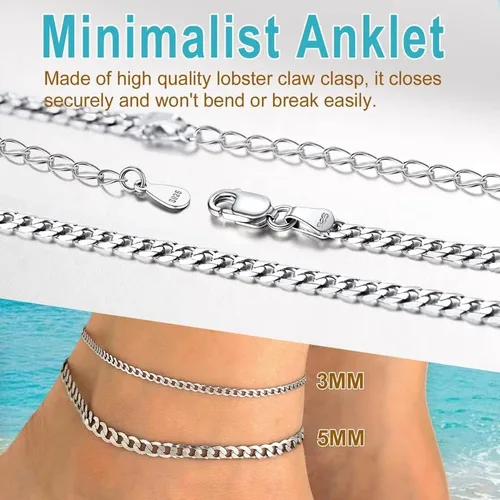 Vista 3 de U7 Sterling Silver Anklet for Women Cuban ChainFigaro Chain Ankle Bracelet Summer Beach Anklets