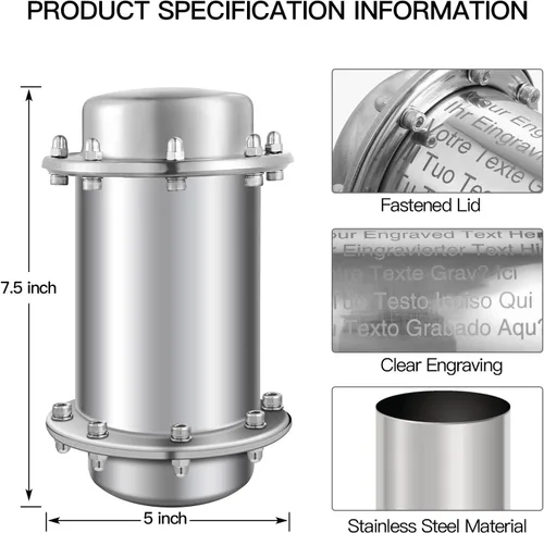 Vista 5 de OXYEFEI Customized Stainless Steel Time Capsule Personalized Waterproof Lock Container for Future Gifts 7.5Inch (Stainless Steel)