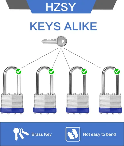 Vista 4 de Candados con llave similar, paquete de 6, cerradura con llave de acero laminado (1-9/16 pulgadas, 1.575 in), candados con la misma llave, grillete