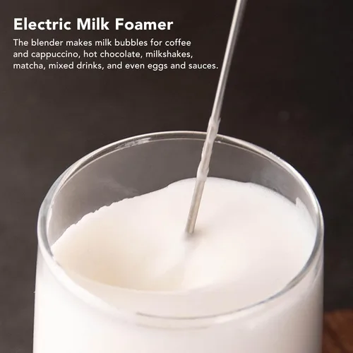 Vista 2 de Espumador de leche eléctrico de mano para café, batidor de leche automático de mano para agitar, bar, cocina, bebida, capuchino, latte, matcha