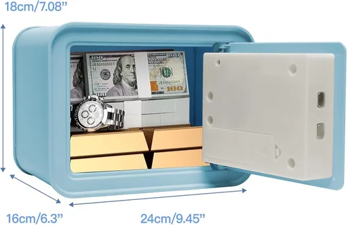 Vista 2 de Mini caja de seguridad pequeña para niños, alcancía para niños y niñas, caja fuerte azul con llave