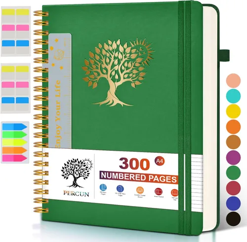 Vista 26 de Cuaderno grande en espiral para mujeres y hombres, 300 páginas rayadas numeradas, con rayas universitarias, cuaderno encuadernado en espiral de tapa