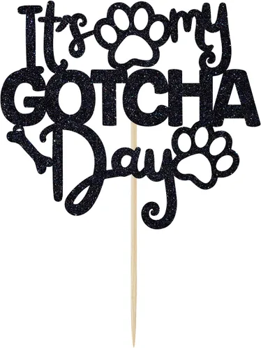 Vista 7 de It's My Gotcha Day - Decoración para tartas con purpurina negra, feliz día de Gotcha, decoración de fiesta del día de adopción de mascotas
