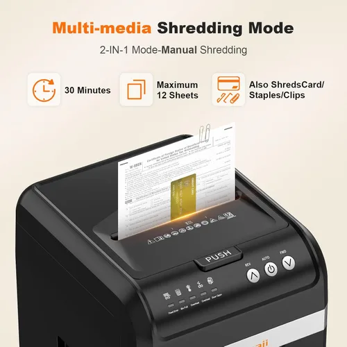 Vista 3 de Bonsaii - Trituradora de papel de 200 hojas de alimentación automática micro corte resistente para oficina 60-Min Nonstop Run, P4 High Security