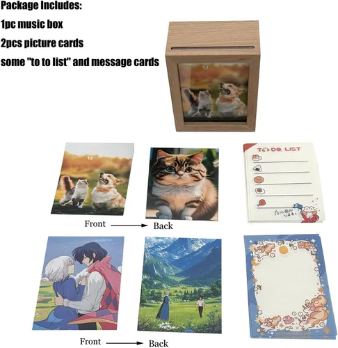Vista 3 de HowlMoving Castle-Merry Go Round of Life Wind Up - Caja de música de madera maciza, mini marco de fotos, caja musical para mesa o escritorio, regalo