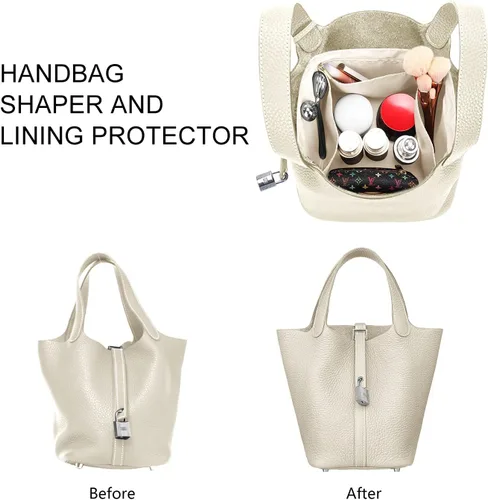 Vista 3 de LEXSION Organizador de bolsos sedosos para bolsas de Picotin 1822, organizador de bolso, inserto de lujo con cremallera, bolsa de mano, moldeadores