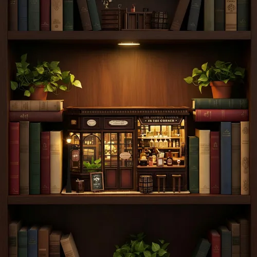 Vista 7 de MAKEASY Kit de rincón de libro, kit de casa en miniatura para adultos y adolescentes, rompecabezas de madera 3D, decoración de estantería