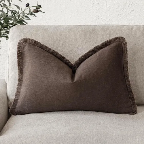 Vista 28 de Foindtower Fundas de almohada decorativas de lino con flecos, acogedora funda de cojín bohemia estilo farmhouse con borlas, funda de almohada