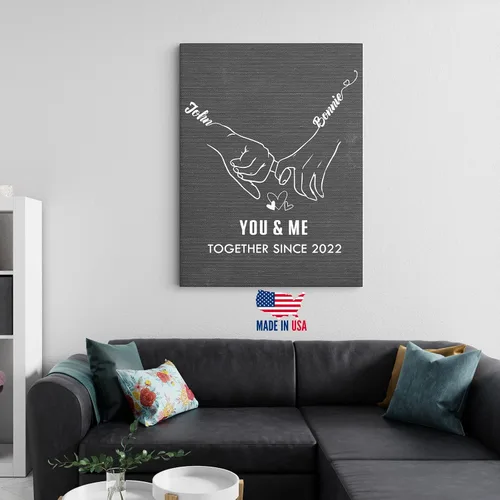 Vista 5 de ENQU Lienzo enmarcado a mano, obra de arte personalizada con nombre, fecha y palabra especial, regalos para parejas para aniversario, boda