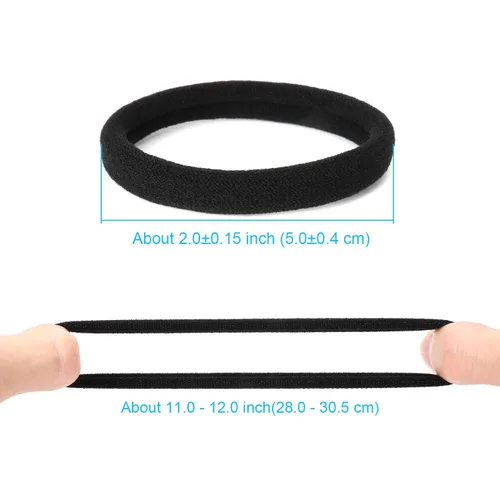 Vista 2 de 50 ligas negras para el cabello para mujer, bandas de algodón sin costuras, soportes elásticos para cola de caballo, no dañan el cabello grueso, 2
