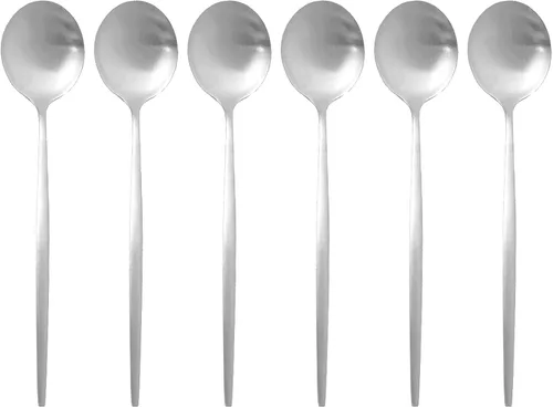 Vista 8 de Juego de 6 cucharas de cena mate de acero inoxidable 304 cucharas de sopa con mango largo, cuchara de postre para arroz, gachas de avena y ensalada