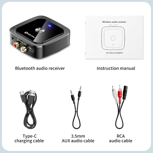 Vista 13 de SONRU Receptor Bluetooth 6.0, adaptador Bluetooth para receptor antiguo, baja latencia, duración de la batería de 24 horas con AUX 0.138 in/RCA Negro