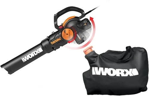 Vista 3 de WORX WG505 Trivac - Soplador eléctrico 3 en 1 de 12 amperios, aspirador de hojas/triturador, con impulsor metálico para trituración fina