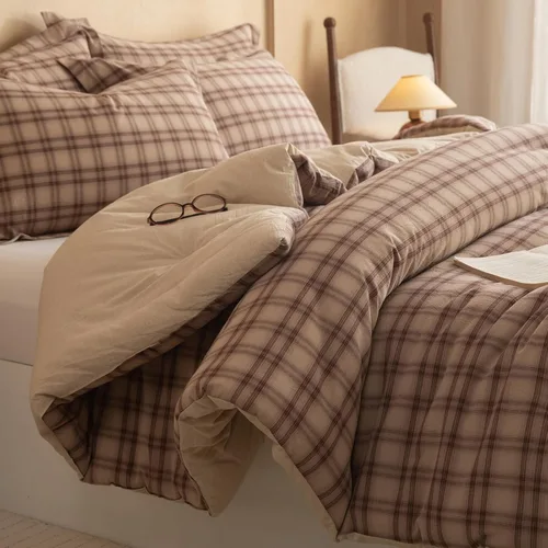 Vista 8 de Cyusri Juego de edredón de algodón a rayas tamaño individual, juego de ropa de cama suave y ligera de 2 piezas con 1 funda de almohada, reversible