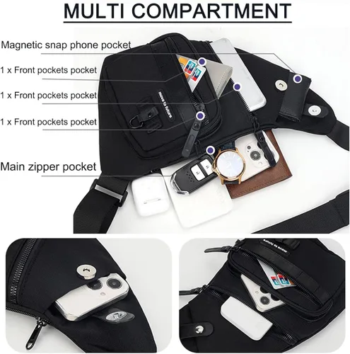 Vista 4 de Qidelong Bolso bandolera antirrobo cruzado en el pecho, mochila de hombro para mujeres y hombres, bolsa de bolsillo personal ligera para senderismo