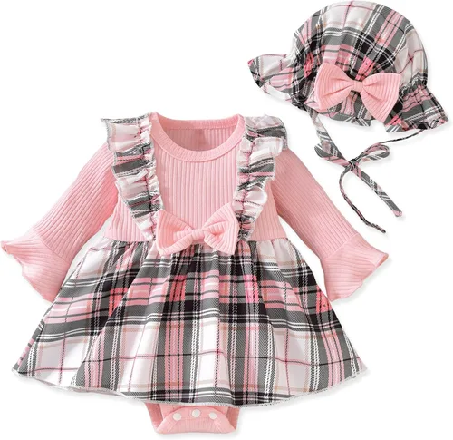 Vista 12 de Aalizzwell Vestido mameluco de una pieza para bebés y niñas con sombrero de 0 a 18 meses Rojo Navidad
