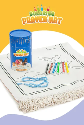 Vista 4 de Ihvan Online Tapete de oración para niños, lavable y pintado, tapete de viaje suave para Salah, regalo islámico perfecto, azul
