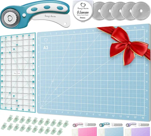 Vista 9 de Juego de cortador giratorio - Kit de acolchado incl. Cortador de tela de 45 mm, 5 cuchillas de repuesto - Ideal para manualidades, costura, parcheo