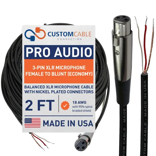 Vista 6 de 1 pie Custom Cable Connection Pro-Audio XLR Micrófono equilibrado hembra a Blunt 18 AWG Economy blindado Cable de instalación