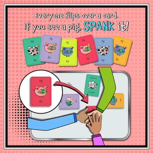 Vista 4 de Spank The Pig! - Divertido y divertido juego de cartas familiar para niños, adolescentes y adultos, divertidos juegos de ritmo rápido para 2 a 7