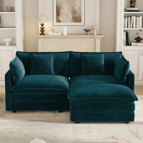 Vista 32 de Sofá modular de felpilla de 111.4 pulgadas, moderno juego de sofá de 3 asientos con asiento profundo, cómodo sofá nube con cojín de espuma doble
