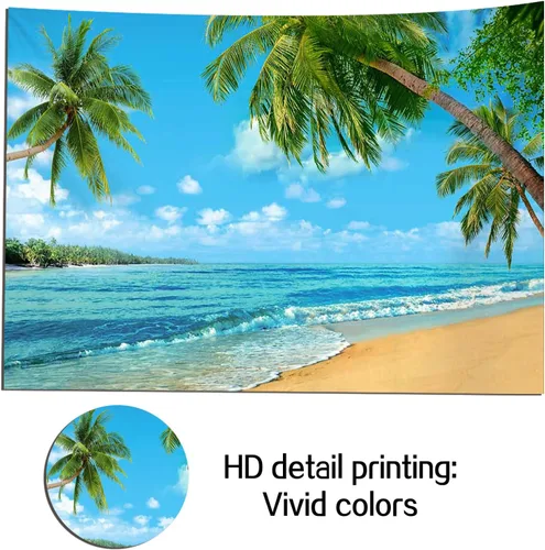 Vista 5 de Fondo tropical de verano para fotografía de palmera o playa de Hawaii, 7 x 5 pies, cielo marino azul, sol, Luau, fiesta, fondo de foto, boda, novia