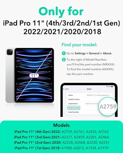 Vista 2 de ESR Funda para iPad Pro de 11 pulgadas (2022/2021/2020/2018, 4.ª/3.ª/2.ª/1.ª generación), cubierta magnética desmontable, soporte ajustable