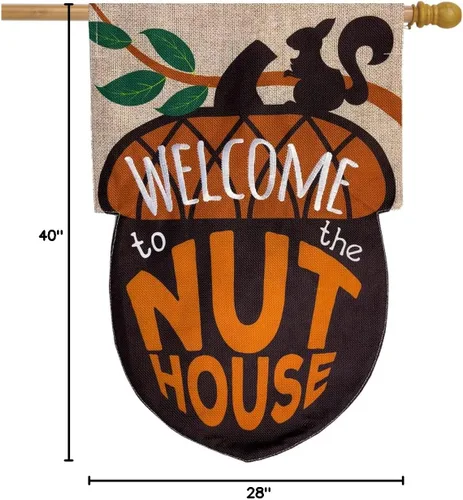 Vista 6 de Briarwood Lane Bandera de arpillera con texto en inglés "Welcome To The Nuthouse