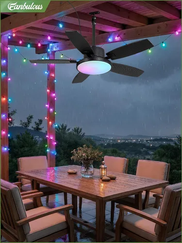 Vista 8 de Ventilador de techo al aire libre de 42" con luz remota IP65 impermeable ventilador de techo RGB