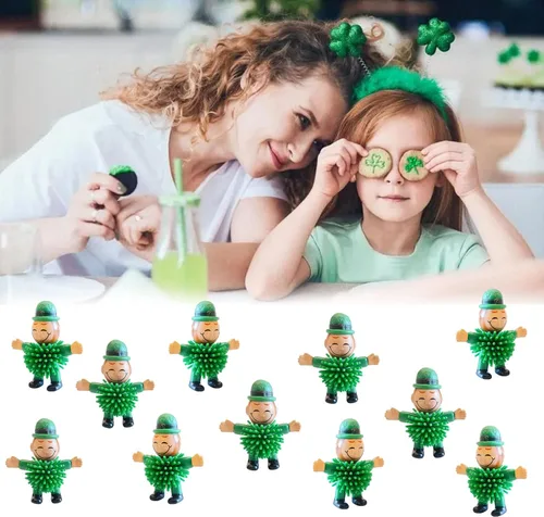Vista 5 de 12 juguetes de duende mini del día de San Patricio, juguetes de puercoespín para apretar, juguete para aliviar el estrés para niños, recuerdo