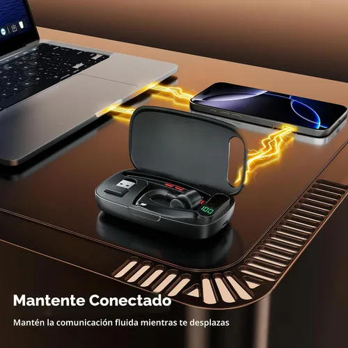 Vista 5 de Auriculares Bluetooth V5.3, auriculares inalámbricos con doble cancelación de ruido, estuche de carga, tiempo de espera de 300 horas, auriculares