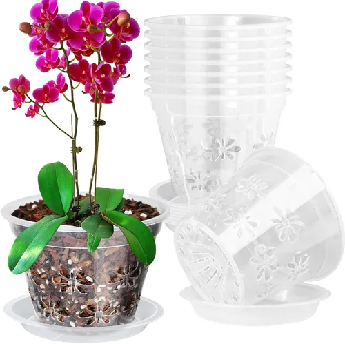 Vista 15 de Macetas transparentes para orquídeas, paquete de 8 unidades, 5 pulgadas