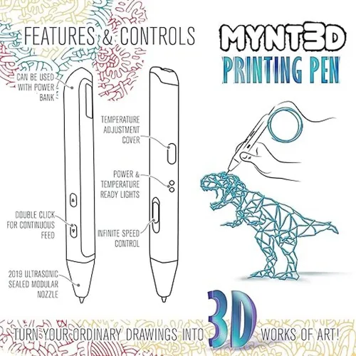 Vista 4 de MYNT3D Super Bolígrafo 3D, Bolígrafo de Impresión 3D Compatible con ABS y PLA de 1.75mm