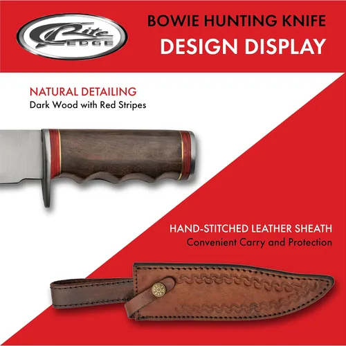 Vista 4 de SZCO Cuchillo de caza Full Tang de 12 pulgadas, cuchillos de campamento con hoja de acero inoxidable, mango de madera y funda, cuchillo