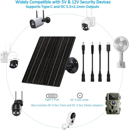 Vista 6 de Panel solar de 10 W con batería de 10400 mAh para cámaras de seguridad y sendero, salida ajustable de 5 V/12 V, enchufes USB-C y CC, IP66