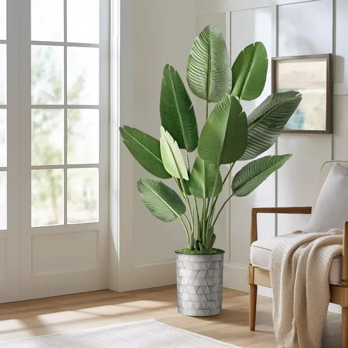 Vista 28 de SIGNWIN - Árbol artificial en moderna maceta con efecto de granito, ave del paraíso artificial de seda para decoración del hogar en interiores