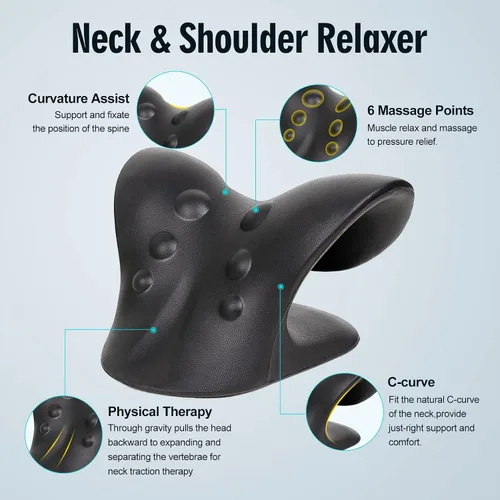 Vista 2 de ComfortLife Estirador de Cuello para Alivio del Dolor, Relajador de Cuello y Hombros, Dispositivo de Tracción Cervical Almohada para Relajación Negro