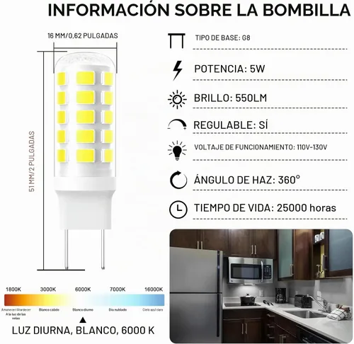 Vista 7 de Bombilla LED G8 regulable, bombilla de microondas de 120V 50W de repuesto para campana extractora de microondas GE, bombilla de luz para cocina Luz