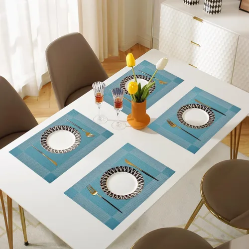 Vista 5 de Manteles individuales de vinilo resistentes al calor, lavables, fáciles de limpiar, manteles individuales de plástico para cocina, mesa de comedor