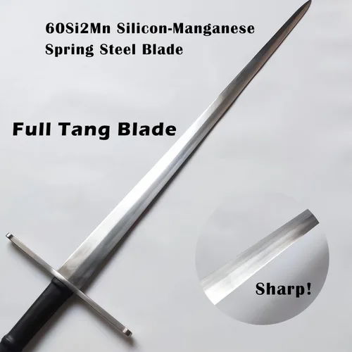 Vista 6 de Medieval Full Tang Spring Steel Western Italian Long Sword with Scabbard for Outdoor Use, Practice, Collection