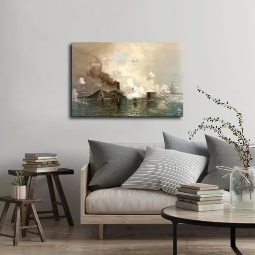 Vista 4 de Batalla de Hampton Road Ironclad Ships Monitor y póster de Merrimack Pintura en lienzo Arte de pared Impresión de imágenes HD Obra Arte Moderno