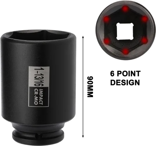 Vista 5 de Mayouko Juego de 4 llaves de vaso de impacto para tuerca de eje de husillo de 1/2", 1-13/16, 1-7/8, 1-15/16, 2 pulgadas, CR-MO, profundo, 6 puntos