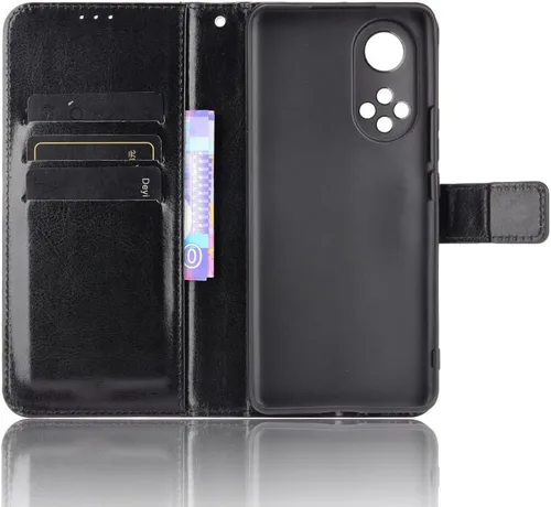 Vista 4 de Funda para Honor 50, funda de piel con tapa para Honor 50 5G NTH-AN00 NTH-NX9 NTH-N29, color negro