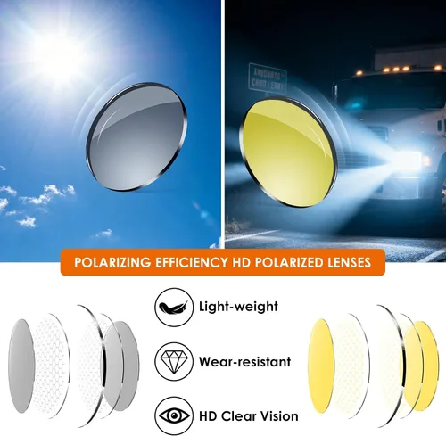 Vista 6 de Lentes de conducción nocturna para hombres y mujeres, lentes polarizados antirreflejos, lentes de visión nocturna polarizados envolventes, lentes