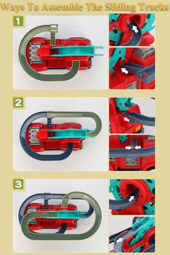 Vista 7 de Juguete deslizante de motor de bomberos 2 en 1 para niños – Juego interactivo para niños pequeños con música, luces, pista de carreras y noria