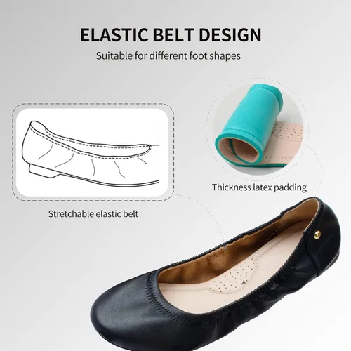 Vista 3 de Cicypumye Women's Flats Classic Ballet Shoes for Women Round Toe Ballerina Flats Faux Leather Foldable Flats for Women Dressy Comfort