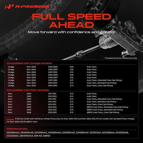 Vista 2 de A-Premium Eje de transmisión delantero Eje de propulsión compatible con Dodge Ram 2500 3500 2003-2013 Pickup - [Auto-Trans, 4WD], Reemplaza#