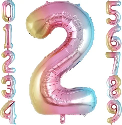 Vista 8 de Globo de número 0 con degradado de arcoíris, globos grandes de aluminio de 40 pulgadas, globos gigantes de Mylar número 0 para decoraciones