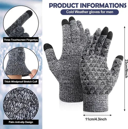 Vista 2 de SATINIOR Guantes de invierno para hombre, 4 pares de guantes cálidos con forro polar para pantalla táctil, guantes térmicos para clima frío